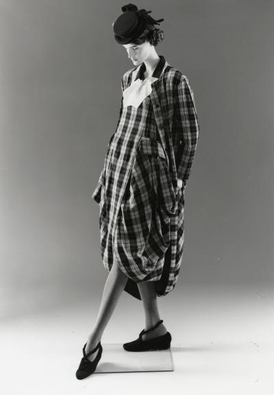 1987 John Galliano: Checked cotton ensemble and ‘tilt’ hat, shoes by Patrick Cox Selector: Debbi Mason, Elle 
