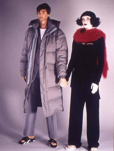 1998 Sonia Rykiel, Chris Bailey/ Jigsaw Menswear: Sweater and combat trousers; man’s puffa coat. Selector: Iain R. Webb, Elle