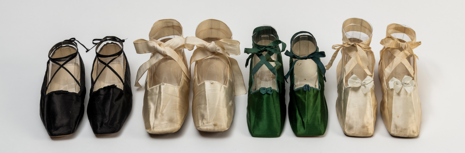 A selection of  19th century slippers from the Fashion Museum collection