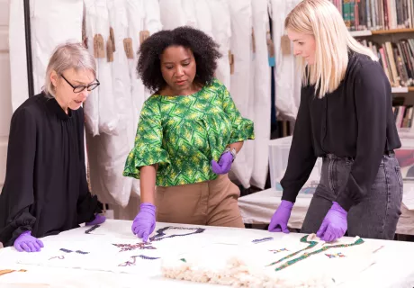 Image: Fashion Museum manager Rosemary Harden, You Chooser Christelle, and Fashion Museum curator Fleur Johnson