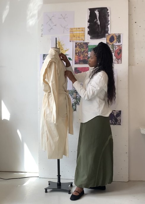 Bianca Saunders designing dress